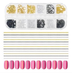 12 Strips Metal Nail Art Chains